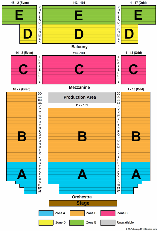 Bergen Performing Arts Center End Stage Zone Seating Chart